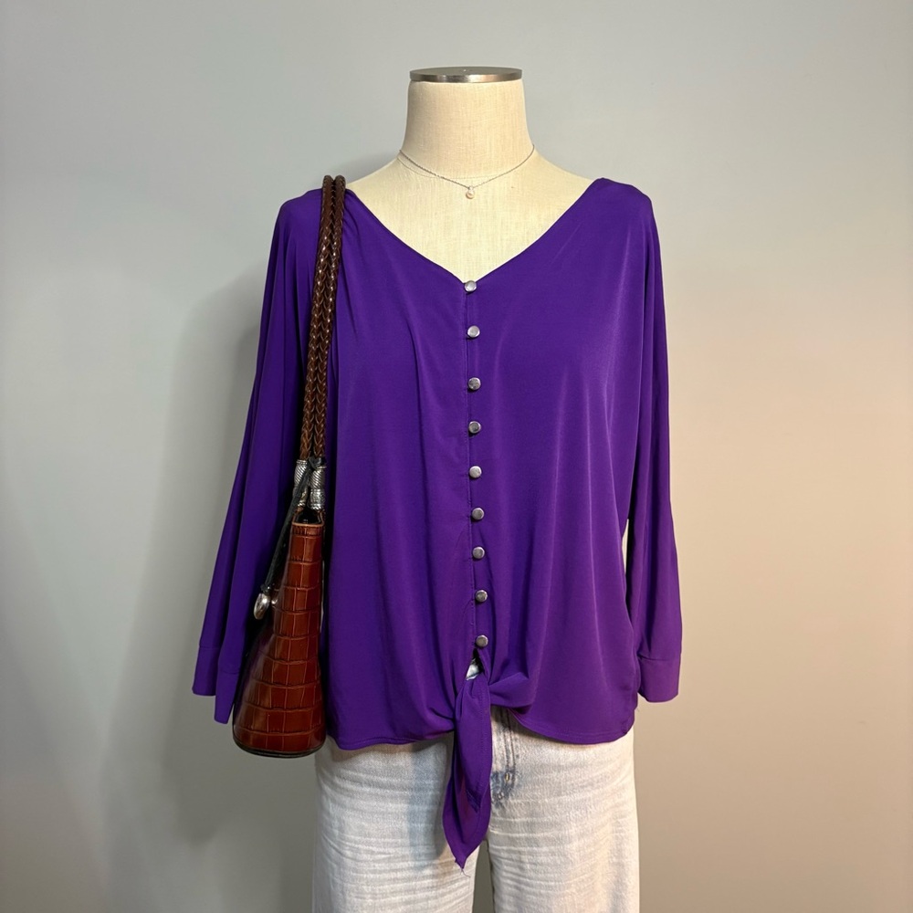 Kim Rogers V-Neck Purple Blouse with Button Detail